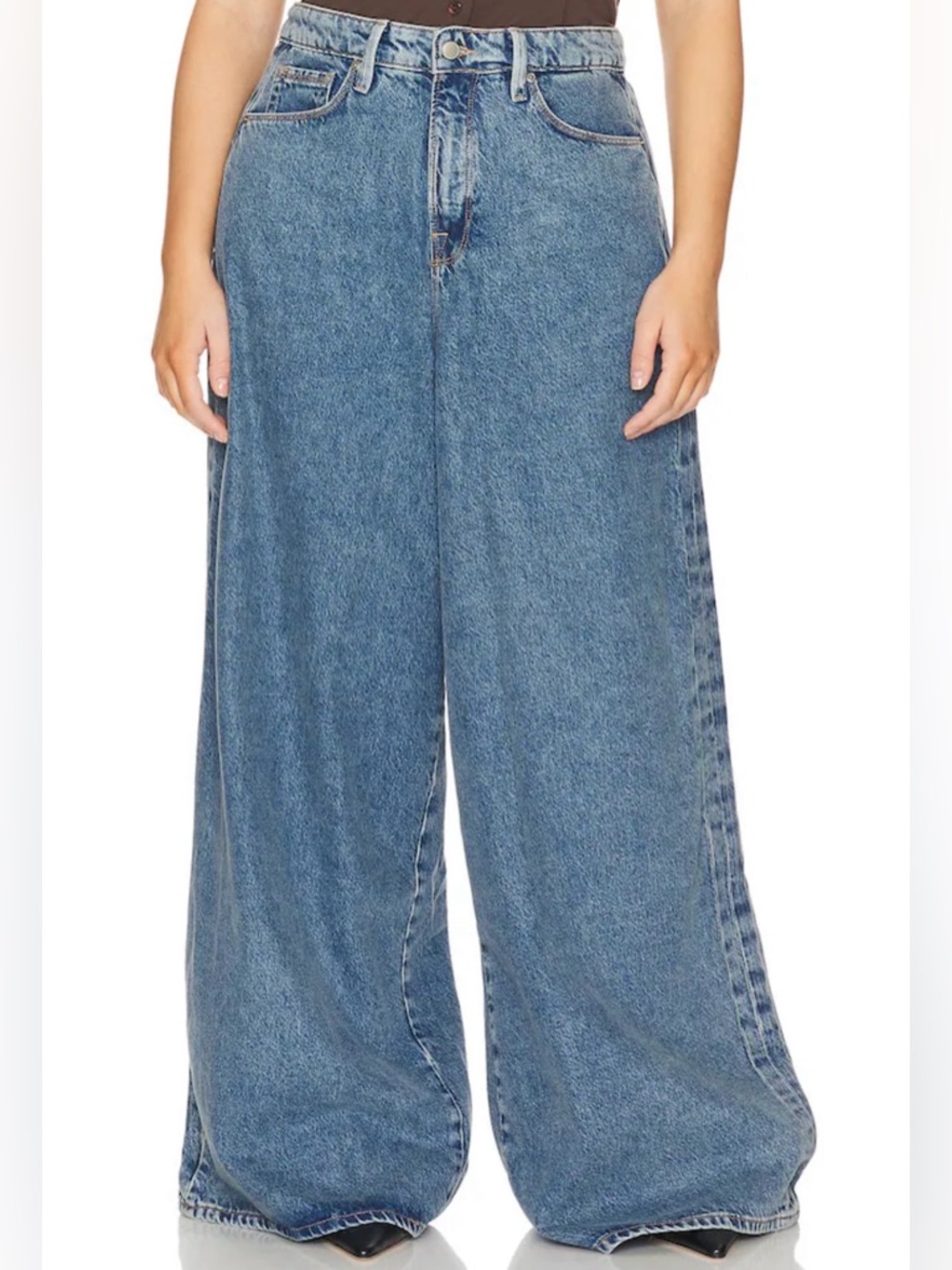 NWOT Good American Paneled Wide Leg Jeans in Indigo Size 14 / Inseam 32”